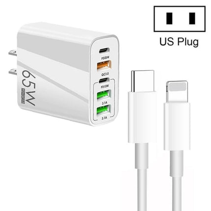 Versatile Multi-Port Charger for Everyday Home and Travel Use white 65W 5-port USB-C and USB-A wall charger with US plug and charging cable