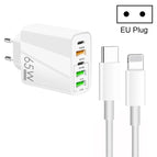 EU Plug + Type-C to 8 Pin Cable / White