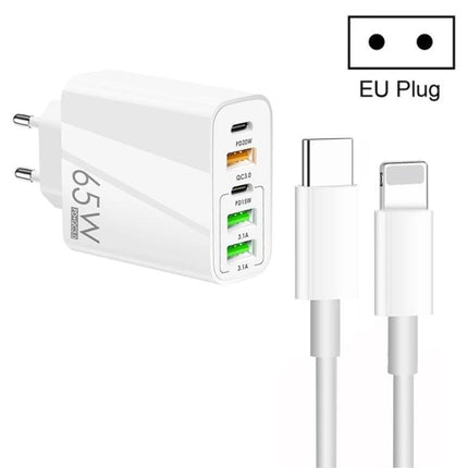 MultiPort Charger for Daily Device Powering at Home - 65W EU plug multiport wall charger with USB-C and USB-A ports for phone, tablet, and accessories