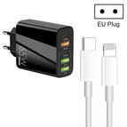 EU Plug + Type-C to 8 Pin Cable / Black