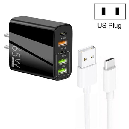 Reliable Charger for Daily Device Power Needs at Home - 65W multi-port USB-C and USB-A wall charger with US plug and charging cables