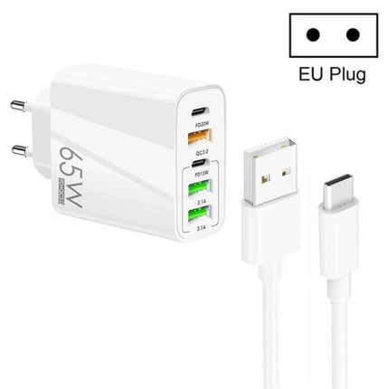 Versatile Charger for Daily Device Powering on the Go - 65W multi-port EU plug USB-C and USB-A travel charger for phone, tablet, headphones