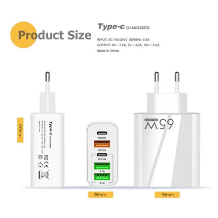 Versatile Charger for Daily Device Powering on the Go - white multi-port Type-C charger with three USB ports and compact travel plug