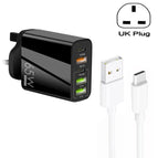 UK Plug + USB to Type-C Cable / Black