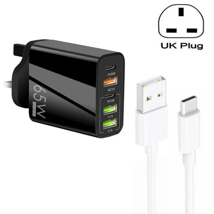 Practical Multi-Port Charger for Everyday Device Powering – 65W UK plug with five ports USB-C and USB-A charging multiple phones and tablets