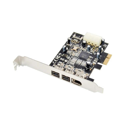 ST23 PCI Express Card for Firewire Device Connections with Three Ports showing two FireWire 800 and one 1394a 6-pin port on PCIe card