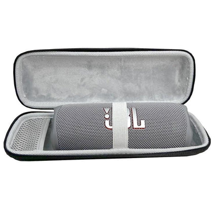Compact Water Resistant Travel Case For Portable Bluetooth Speakers with JBL Flip secured inside, mesh pocket for cables