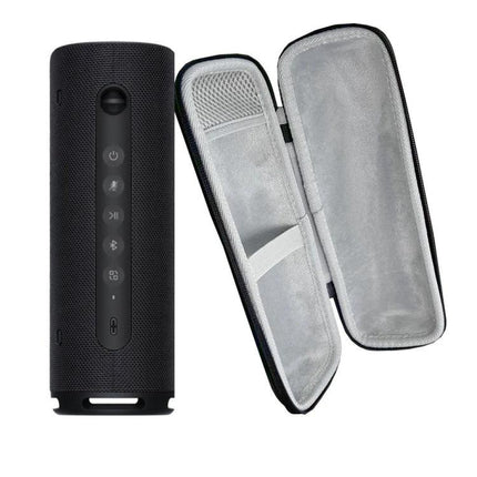 Huawei Sound Joy Travel Carry Case With Molded EVA Protection open case next to speaker, molded EVA shell and soft interior cushioning
