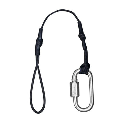 Camera Safety Rope with Hook for Secure Camera Attachment - black braided rope with metal screw-lock carabiner for DSLR and mirrorless backup