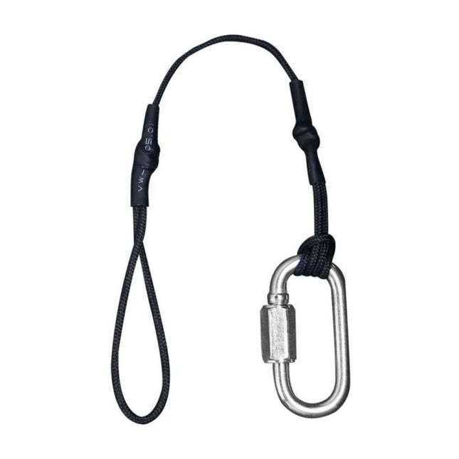 Camera Safety Rope with Hook for Secure Camera Attachment - black braided rope with metal screw-lock carabiner for DSLR and mirrorless backup