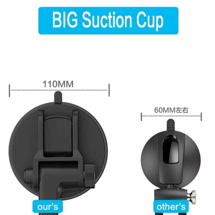 Truck Phone Mount With Long Arm For Dash And Windshield Use showing 110mm big suction cup and adjustable long arm for trucks and large vehicles