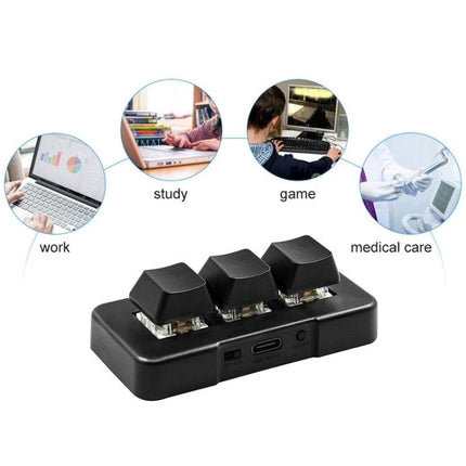 MK321BT Custom 3-Key Programmable Keypad for Gaming and Office Use - compact USB 3-key macro keypad for work, study, game and medical care