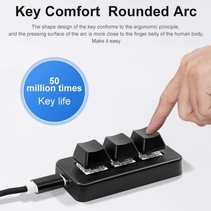 MK321BT Custom 3-Key Programmable Keypad for Gaming and Office Use - compact USB 3-key macro keypad with rounded key caps and braided cable