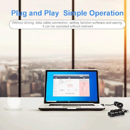 MK321BT Custom 3-Key Programmable Keypad for Gaming and Office Use on desk beside laptop showing plug-and-play setup