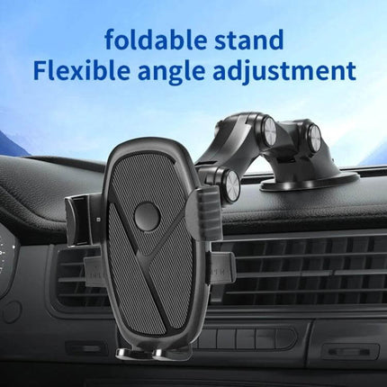 Dashboard Suction Cup Car Phone Holder For Easy GPS Navigation on dashboard with foldable stand and flexible angle adjustment, secure clamp for hands-free driving