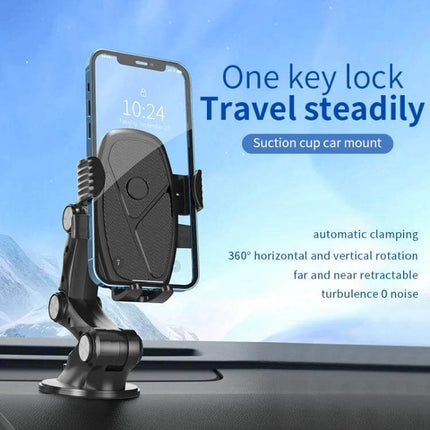 Dashboard Suction Cup Car Phone Holder For Easy GPS Navigation - dashboard mount with reusable gel pad, one-key lock and adjustable clamp