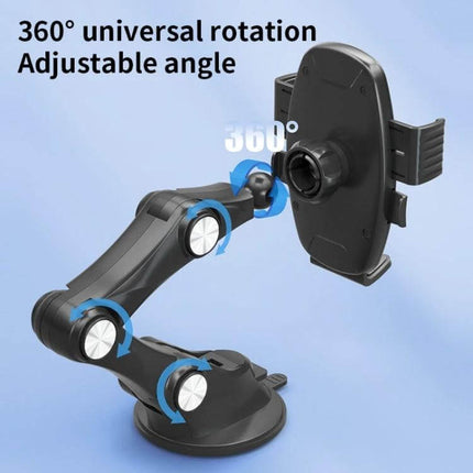 Dashboard Suction Cup Car Phone Holder For Easy GPS Navigation - adjustable 360° rotation arm with reusable gel pad suction base for dashboard or windshield mounting