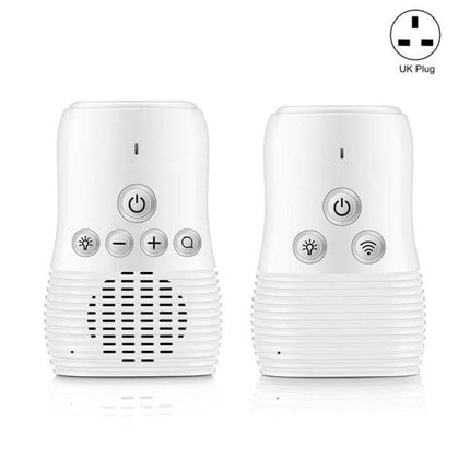 Wireless Baby Monitor with Two-Way Audio and Sound Alerts white twin unit with control buttons and speaker in nursery setting