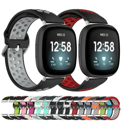 Two-Tone Perforated Silicone Watch Band For Fitbit Versa 4