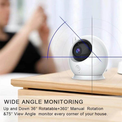 Wireless Baby Monitor with 360-Degree Night Vision camera on nursery table showing wide-angle monitoring and rotatable 360° view