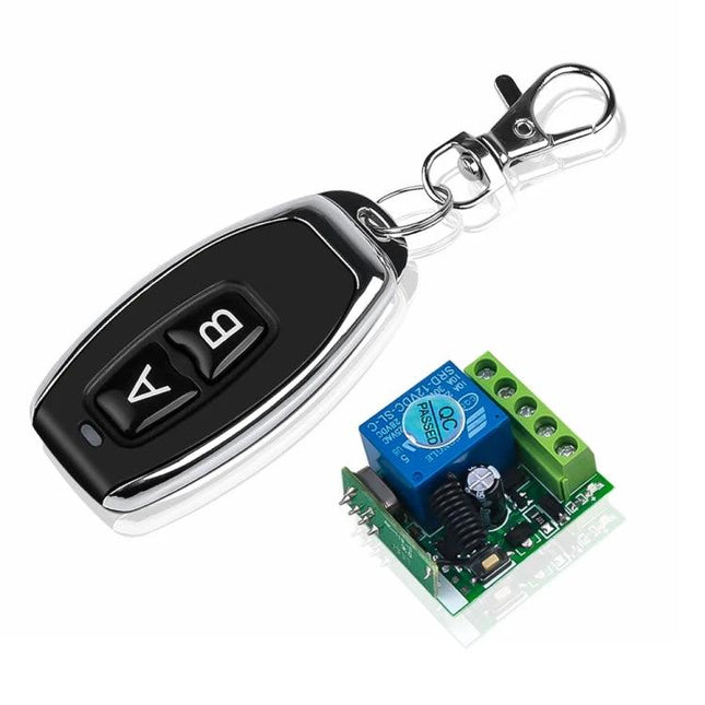 Compact Wireless RF Remote Control Switch for Home Devices key fob and relay module, 12V DC wireless switch for garage or lighting control