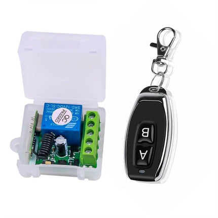 Compact Wireless RF Remote Control Switch for Home Devices with 12V module and two-button keyfob for garage or lighting control