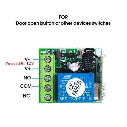 Compact Wireless RF Remote Control Switch for Home Devices - 12V DC relay module for garage doors and lighting control