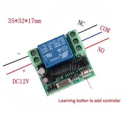 Wireless RF One-Channel Remote Control Switch for Devices compact DC12V relay board with NO NC COM terminals and learning button