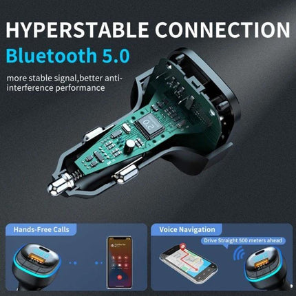 In Car USB Type C Charger For Quick Phone Charging compact USB-C car charger with FM transmitter, Bluetooth 5.0 for hands-free calls and music streaming