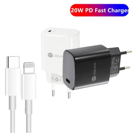 Compact USB-C Charger and Cable for Everyday Device Powering - 20W PD fast charger with USB-C to Lightning cable, compact travel wall adapter