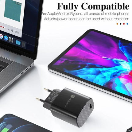 Compact USB-C Charger and Cable for Everyday Device Powering shown with tablet and laptop for reliable daily charging