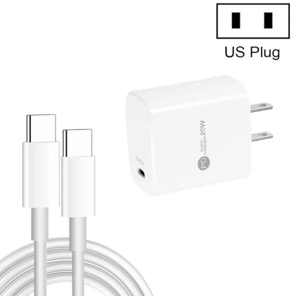 Compact USB-C Charger with Cable for Daily Device Powering - white 20W USB-C PD wall charger with US plug and detachable USB-C to USB-C cable
