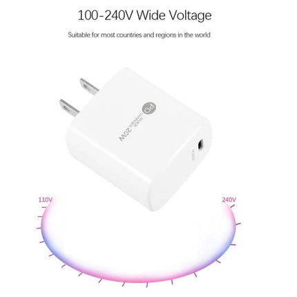 Compact USB-C Charger with Cable for Daily Device Powering - white 100-240V wall plug charger with USB-C cable port