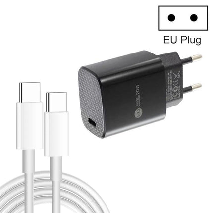 Compact USB-C Charger and Cable for Daily Device Use - black EU plug PD3.0 fast charging wall adapter with USB-C to USB-C cable