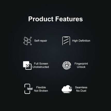 Enkay Soft Hydrogel Screen Protector for Huawei Nova 9 SE 5G showing product features icons: self-repair, high definition, full screen unobstructed, fingerprint unlock, flexible, seamless no dust