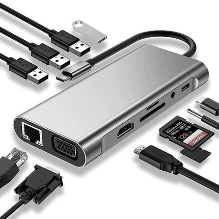 USB C Hub for Connecting Devices to Laptops and Computers with 11-in-1 ports including HDMI, Ethernet, VGA, SD card and USB for MacBook and laptops