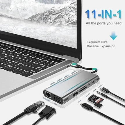 USB C Hub for Connecting Devices to Laptops and Computers, 11-in-1 aluminum adapter with HDMI, Ethernet, SD, VGA and multiple USB ports