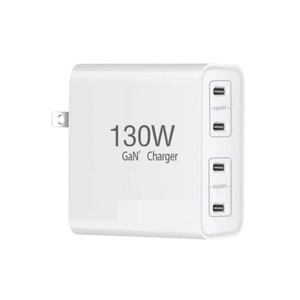 Versatile 4-Port USB-C Charger for Notebooks and Devices white 130W GaN portable wall charger with three USB-C ports