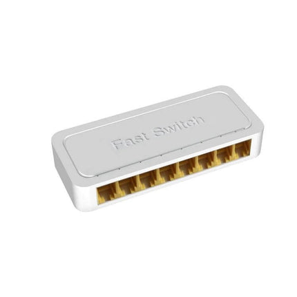 8-Port Gigabit Ethernet Switch for Home Networks - compact white 8-port RJ45 unmanaged gigabit switch for smart TVs, PCs, and gaming consoles