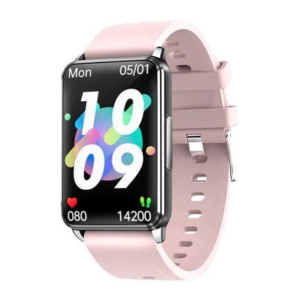 A Practical Wrist Wearable for Everyday Health Awareness pink smartwatch showing heart rate, step count and time for daily health monitoring