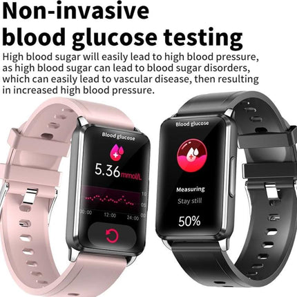 A Practical Wrist Wearable for Everyday Health Awareness - sleek pink and black smartwatches showing non-invasive blood glucose, heart rate, and sleep tracking