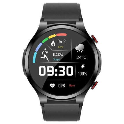 A Versatile Smart Watch for Daily Wellness and Activity Support - black round smartwatch showing time, steps, heart rate, ECG and weather