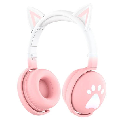 Cat Ear Wireless Headset With Mic For Hands Free Calls pink cat ear Bluetooth headset foldable with detachable mic for travel