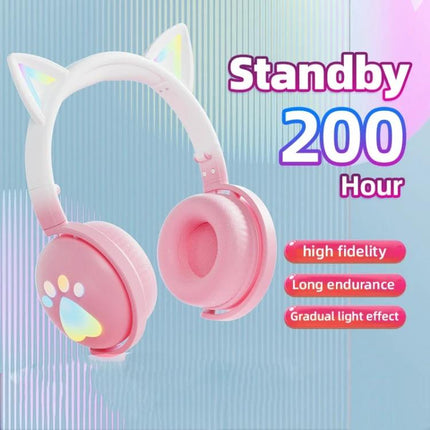 Cat Ear Wireless Headset With Mic For Hands Free Calls pink foldable Bluetooth headset with detachable mic and LED ears