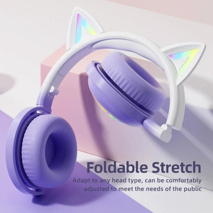 Cat Ear Wireless Headset With Mic For Hands Free Calls purple foldable Bluetooth headset with detachable mic for travel