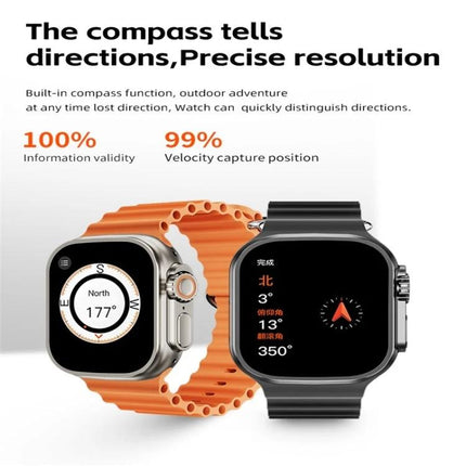 Keep track of your health with this everyday smart watch showing compass and heart-rate features on orange and black bands