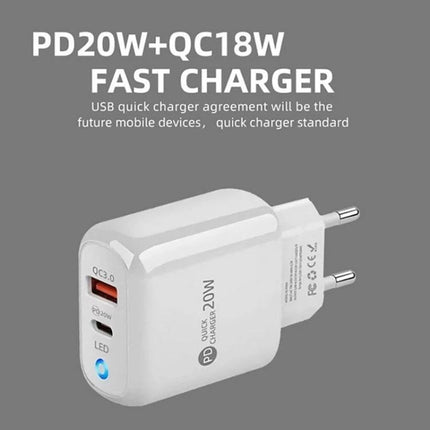 Charger for Everyday Phone Powering at Home and Travel — dual-port 20W PD and 18W QC fast charger for home and travel
