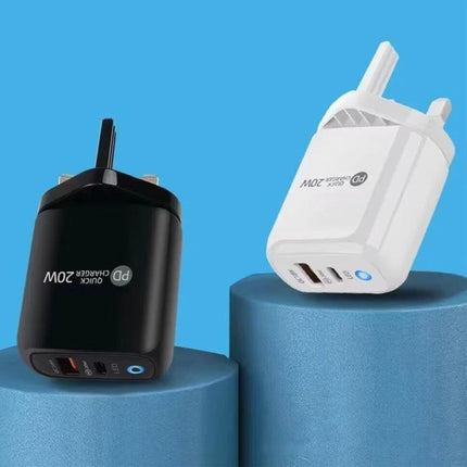 Charger for Everyday Phone Powering at Home and Travel - dual-port 20W black and white charger for phones and tablets
