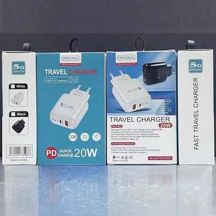 Practical USB-C Charger for Everyday Mobile Use at Home and Travel - white 20W PD travel charger with dual USB ports