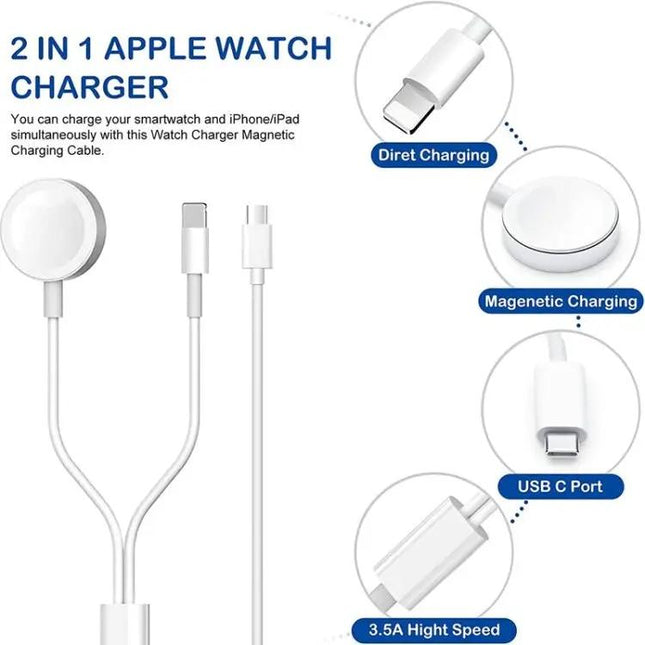 Magnetic 2-in-1 Charging Cable 1.2m for Apple Watch iPhone